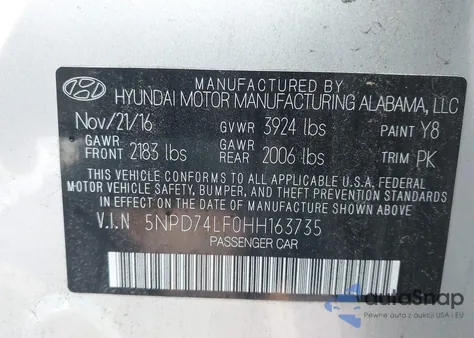 2017 Hyundai Elantra Se from USA, damaged, VIN 5NPD74LF0HH163735